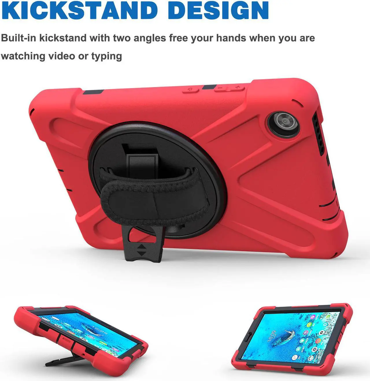 Alt view image 3 of 7 - Case for Lenovo Tab M8 HD / Tab M8 HD LTE / Smart Tab M8 Case, Heavy Duty Impact Resistant Drop Protective Shockproof Cover Multi Viewing Angles Stand Hanle Hand Strap Carrying Shoulder Strap