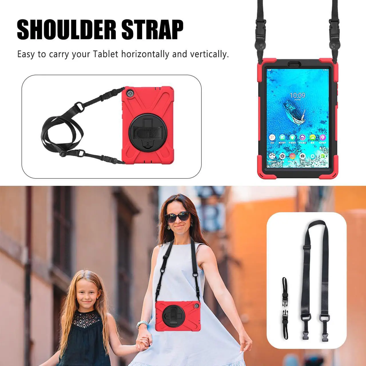 Alt view image 7 of 7 - Case for Lenovo Tab M8 HD / Tab M8 HD LTE / Smart Tab M8 Case, Heavy Duty Impact Resistant Drop Protective Shockproof Cover Multi Viewing Angles Stand Hanle Hand Strap Carrying Shoulder Strap