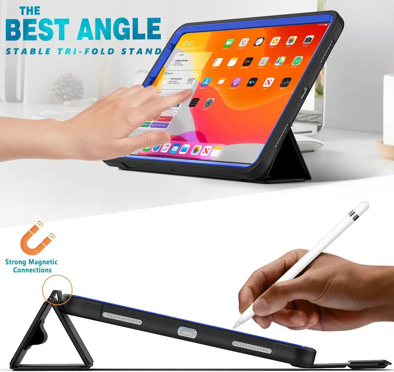 Alt view image 2 of 6 - iPad Air 4 10.9 2020 Case with Pencil Holder Smart Stand Cover with Auto Wake Sleep for iPad Air 4th Generation 10.9 Inch Model A2324 A2072 A2316 A2325