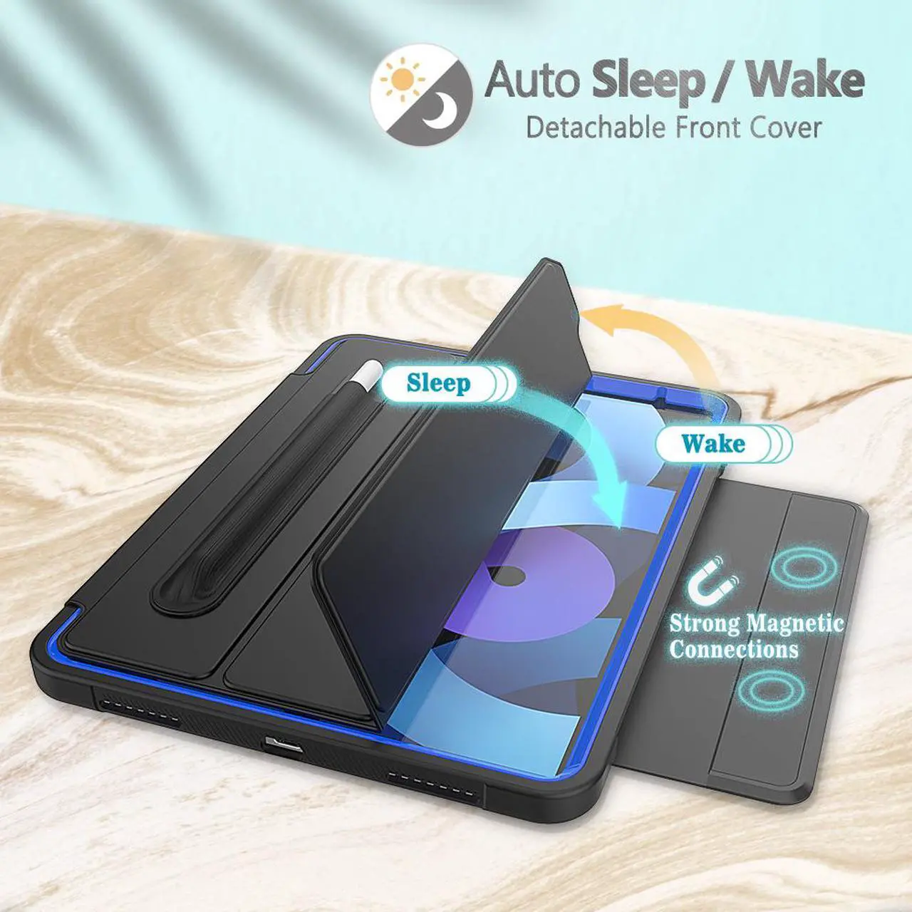 Alt view image 4 of 6 - iPad Air 4 10.9 2020 Case with Pencil Holder Smart Stand Cover with Auto Wake Sleep for iPad Air 4th Generation 10.9 Inch Model A2324 A2072 A2316 A2325