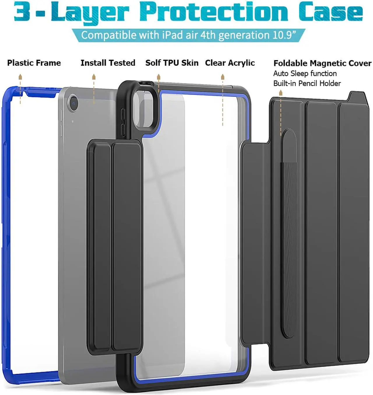 Alt view image 3 of 6 - iPad Air 4 10.9 2020 Case with Pencil Holder Smart Stand Cover with Auto Wake Sleep for iPad Air 4th Generation 10.9 Inch Model A2324 A2072 A2316 A2325