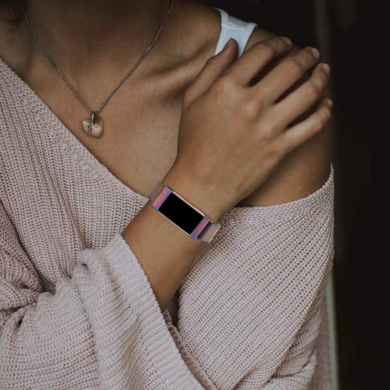 Alt view image 5 of 6 - Compatible with Fitbit Charge 4 Bands for Women Men, Stainless Steel Mesh Magnetic Metal Band Replacement for Fitbit Charge 4 / Charge 3 / Charge 3 SE
