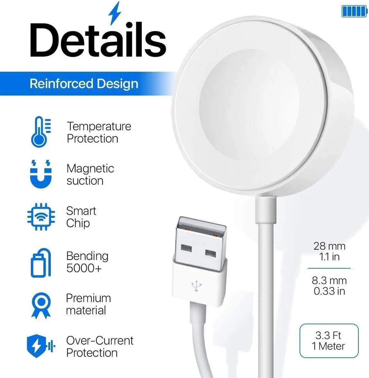 Alt view image 2 of 7 - Wireless Charger Compatible with Apple Watch Series 6 5 4 3 2 1 SE– Magnetic Charging Cable