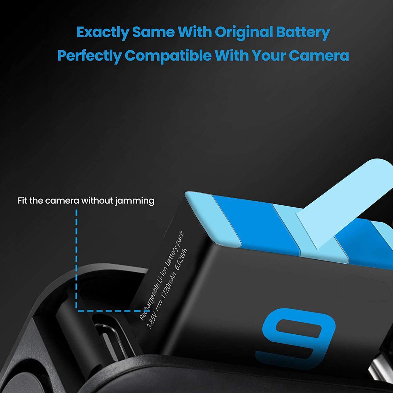 Alt view image 5 of 6 - Hero 9 / Hero 10 Replacement Batteries 3-Pack and 3-Channel USB Charger Compatible with GoPro Hero 10 Black / Hero 9 Black AHDBT-901 (Fully Compatible with GoPro Hero9 / Hero10 Battery and Charger)
