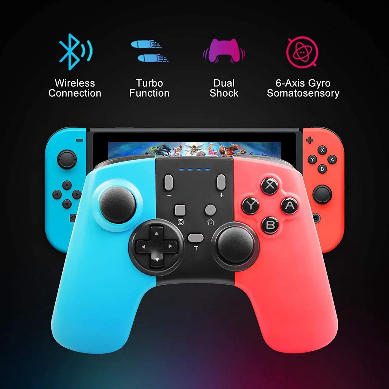 Alt view image 5 of 6 - Wireless Pro Controller Compatible with Switch / Switch Lite, Rechargeable Battery Replacement Remote Extra Gamepad Joystick, Support Motion Control and Dual Shock