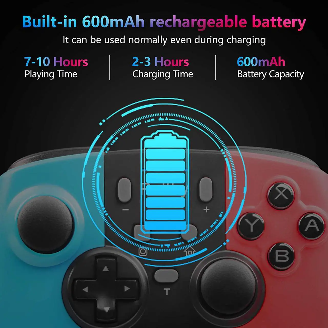 Alt view image 2 of 6 - Wireless Pro Controller Compatible with Switch / Switch Lite, Rechargeable Battery Replacement Remote Extra Gamepad Joystick, Support Motion Control and Dual Shock