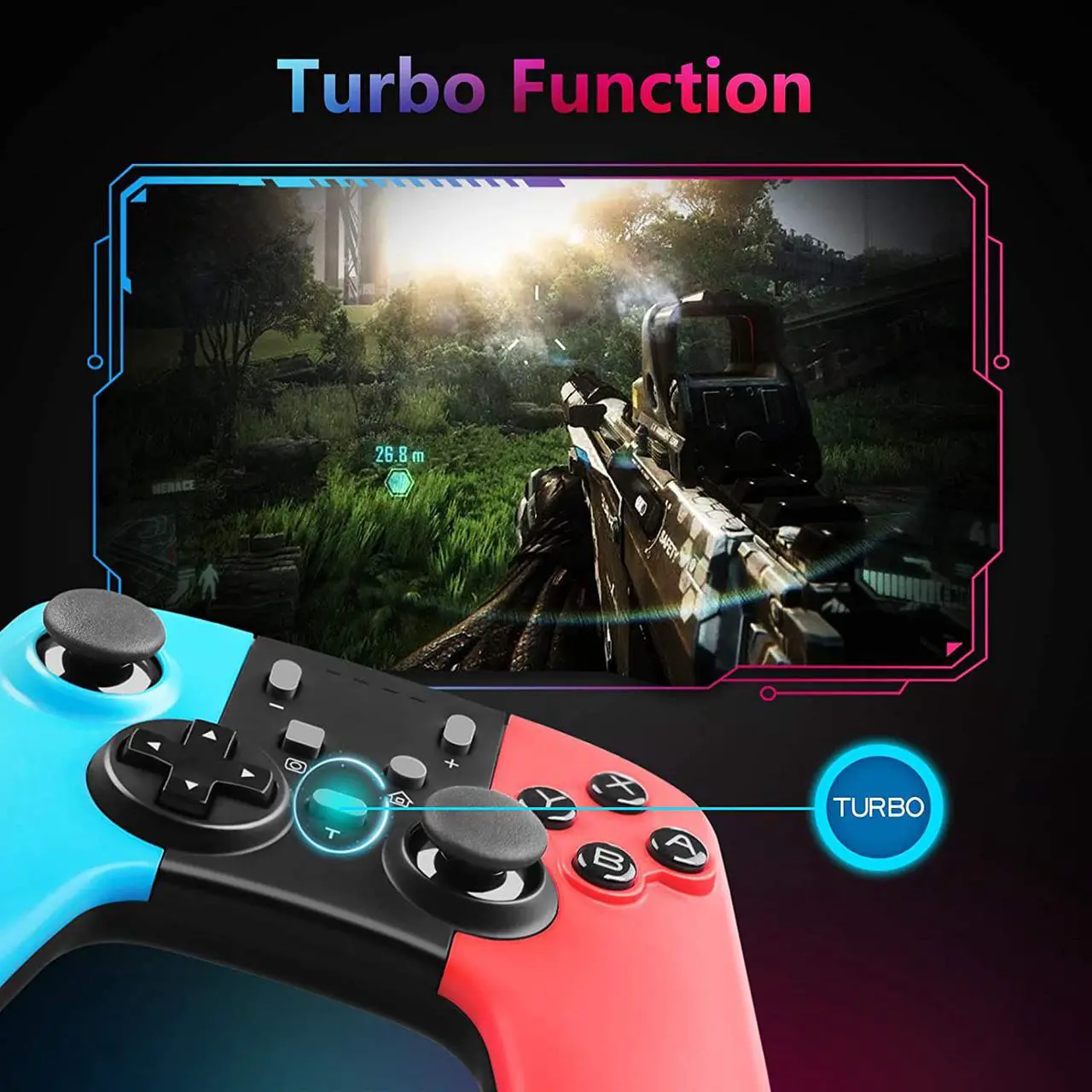 Alt view image 6 of 6 - Wireless Pro Controller Compatible with Switch / Switch Lite, Rechargeable Battery Replacement Remote Extra Gamepad Joystick, Support Motion Control and Dual Shock