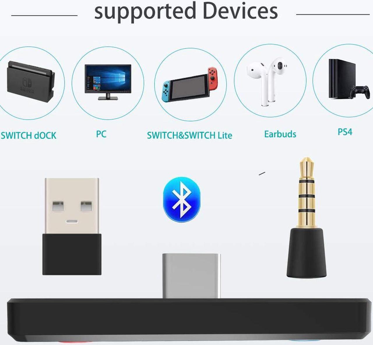 Alt view image 4 of 6 - Switch Bluetooth Adapter for PS4, PC, Nintendo Switch Lite Bluetooth Adapter, Support Dual Stream-Two Sound and Mic Speak. APTX Technology Supply Low Lag and Quality Voice for Switch Adapter