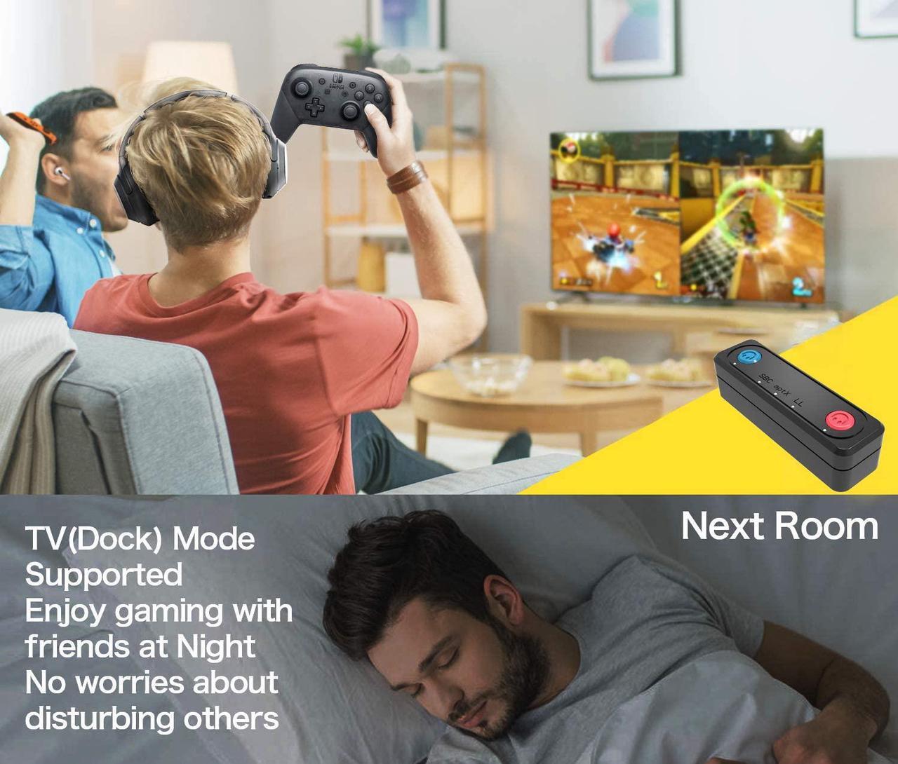Alt view image 5 of 6 - Switch Bluetooth Adapter for PS4, PC, Nintendo Switch Lite Bluetooth Adapter, Support Dual Stream-Two Sound and Mic Speak. APTX Technology Supply Low Lag and Quality Voice for Switch Adapter