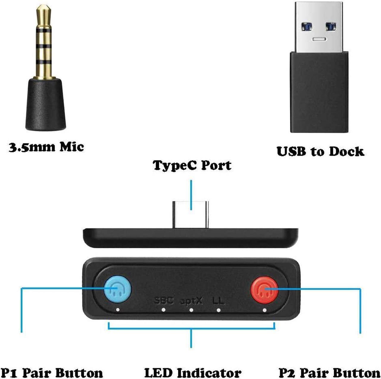 Alt view image 3 of 6 - Switch Bluetooth Adapter for PS4, PC, Nintendo Switch Lite Bluetooth Adapter, Support Dual Stream-Two Sound and Mic Speak. APTX Technology Supply Low Lag and Quality Voice for Switch Adapter