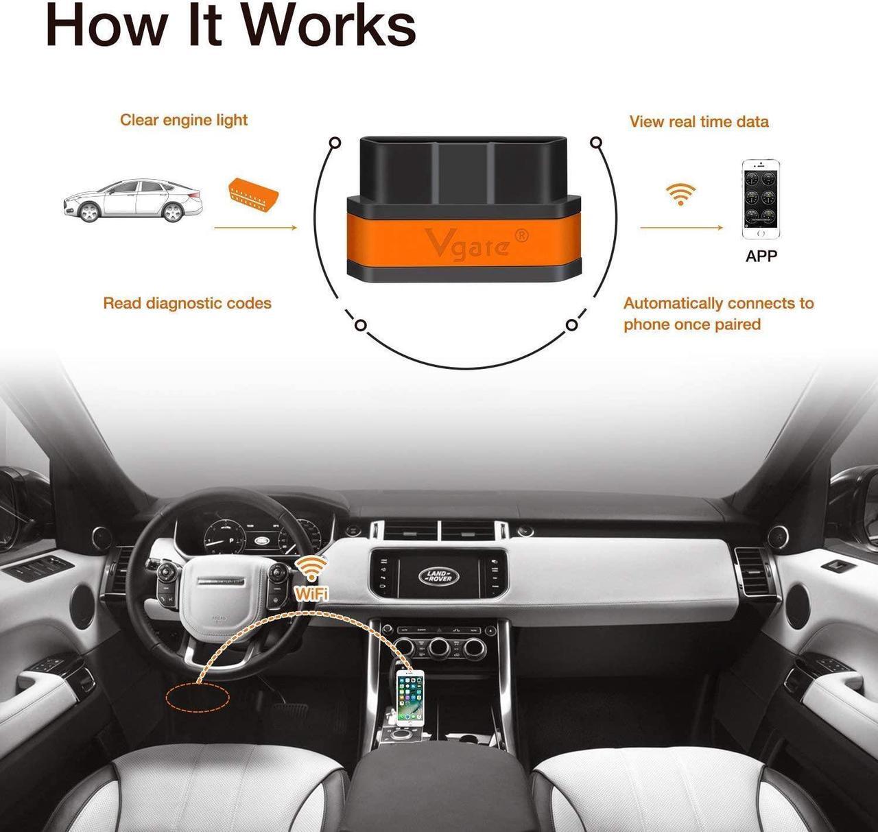 Alt view image 2 of 7 - Vgate iCar 2 WiFi EOBD OBDII OBD 2 Interface Code Reader Diagnostic Tool for Android iOS Windows