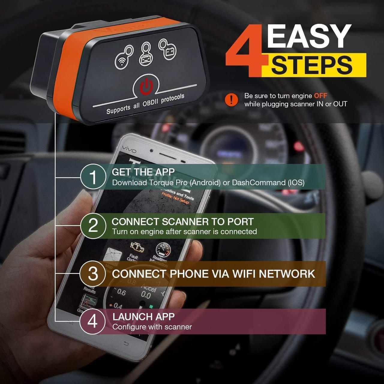 Alt view image 5 of 7 - Vgate iCar 2 WiFi EOBD OBDII OBD 2 Interface Code Reader Diagnostic Tool for Android iOS Windows