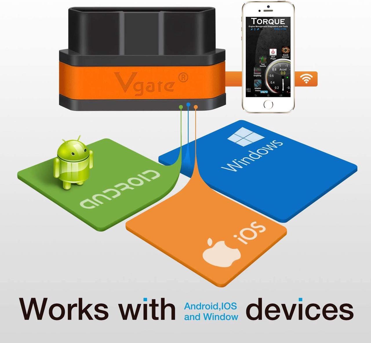 Alt view image 4 of 7 - Vgate iCar 2 WiFi EOBD OBDII OBD 2 Interface Code Reader Diagnostic Tool for Android iOS Windows