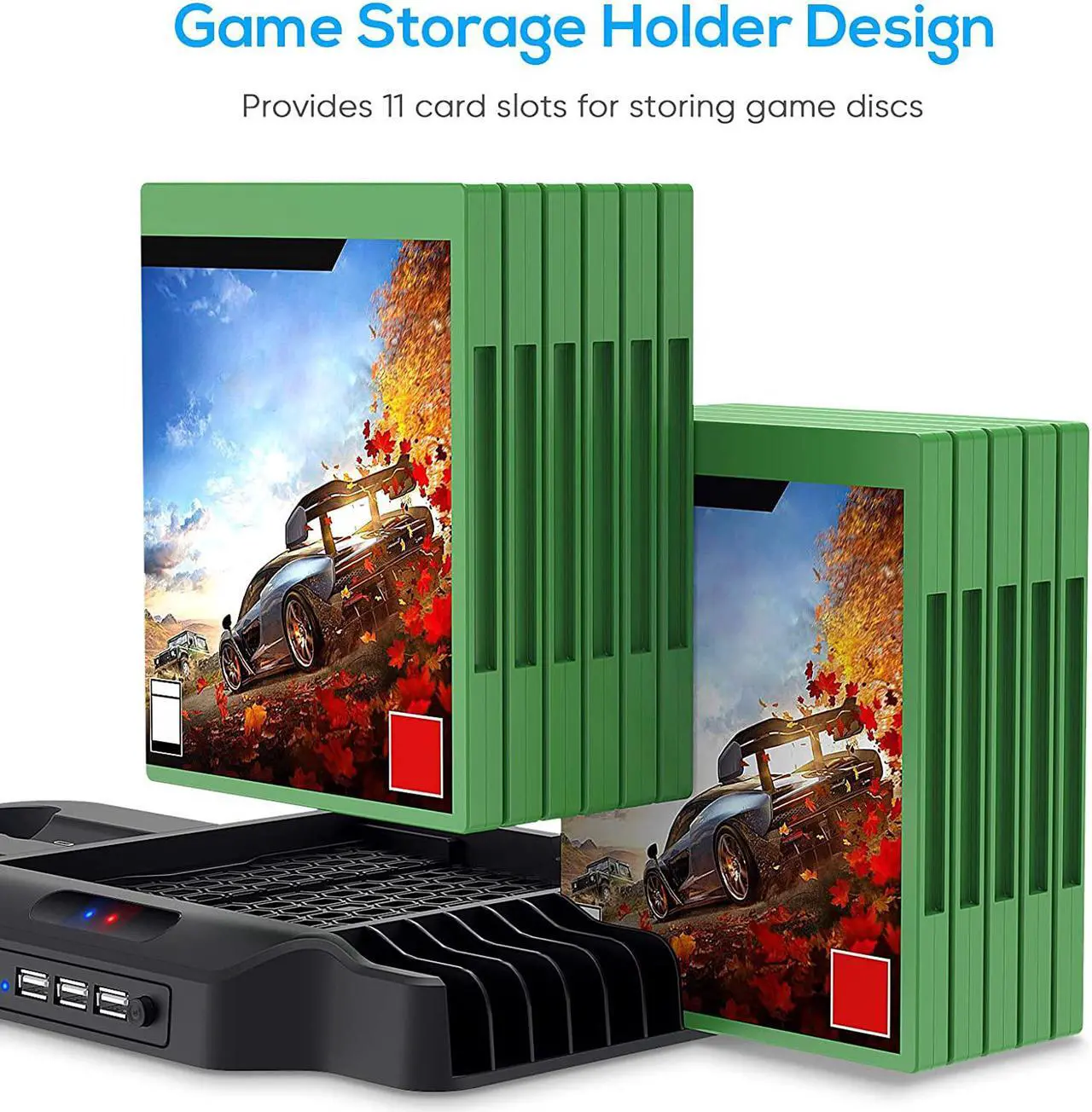Alt view image 6 of 7 - Vertical Stand with Cooling Fan for Xbox Series X / S, Charging Station Dock with Dual Controller Charger Ports, Game Storage and Cooler System for Xbox Series X / S