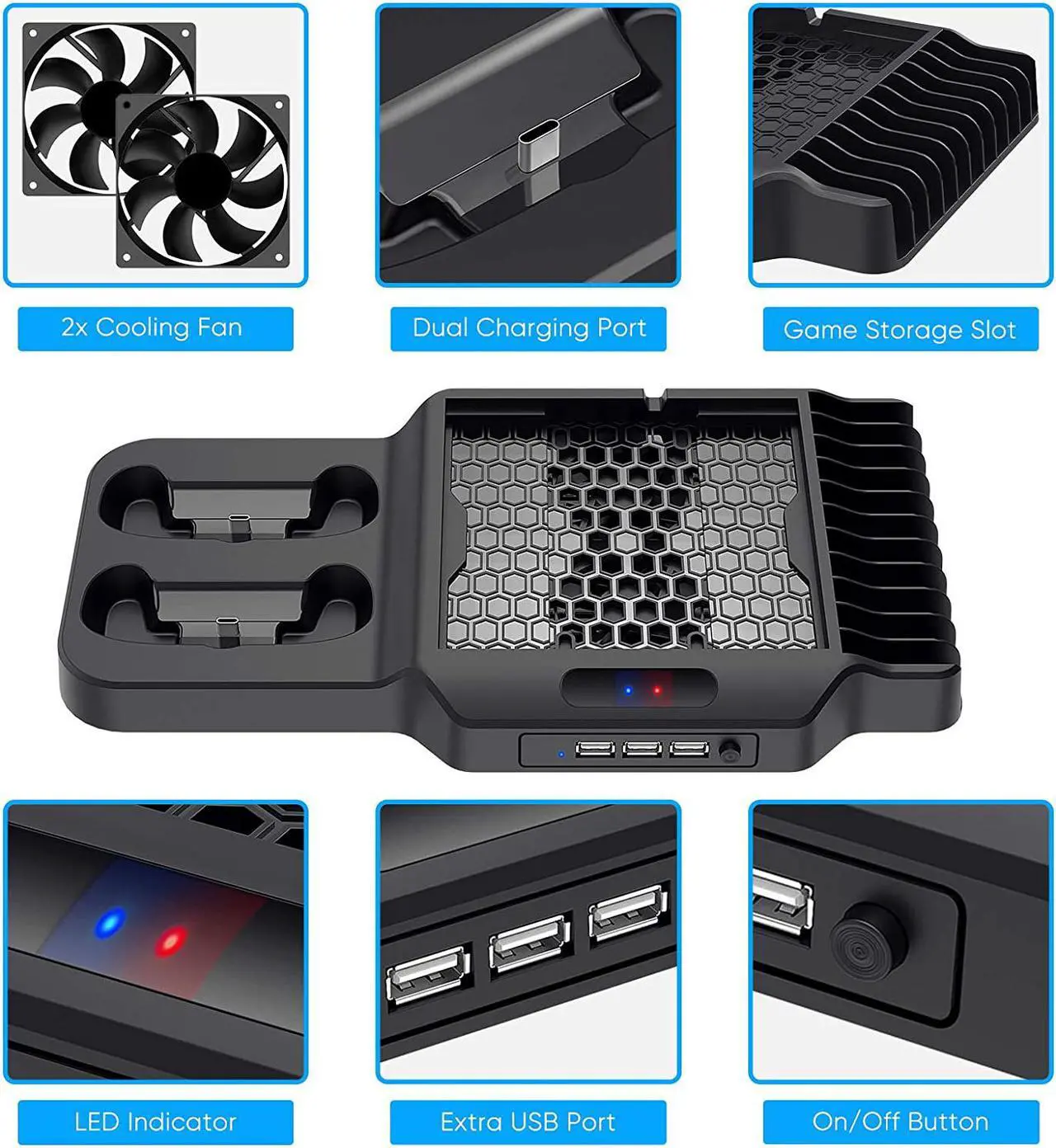 Alt view image 3 of 7 - Vertical Stand with Cooling Fan for Xbox Series X / S, Charging Station Dock with Dual Controller Charger Ports, Game Storage and Cooler System for Xbox Series X / S