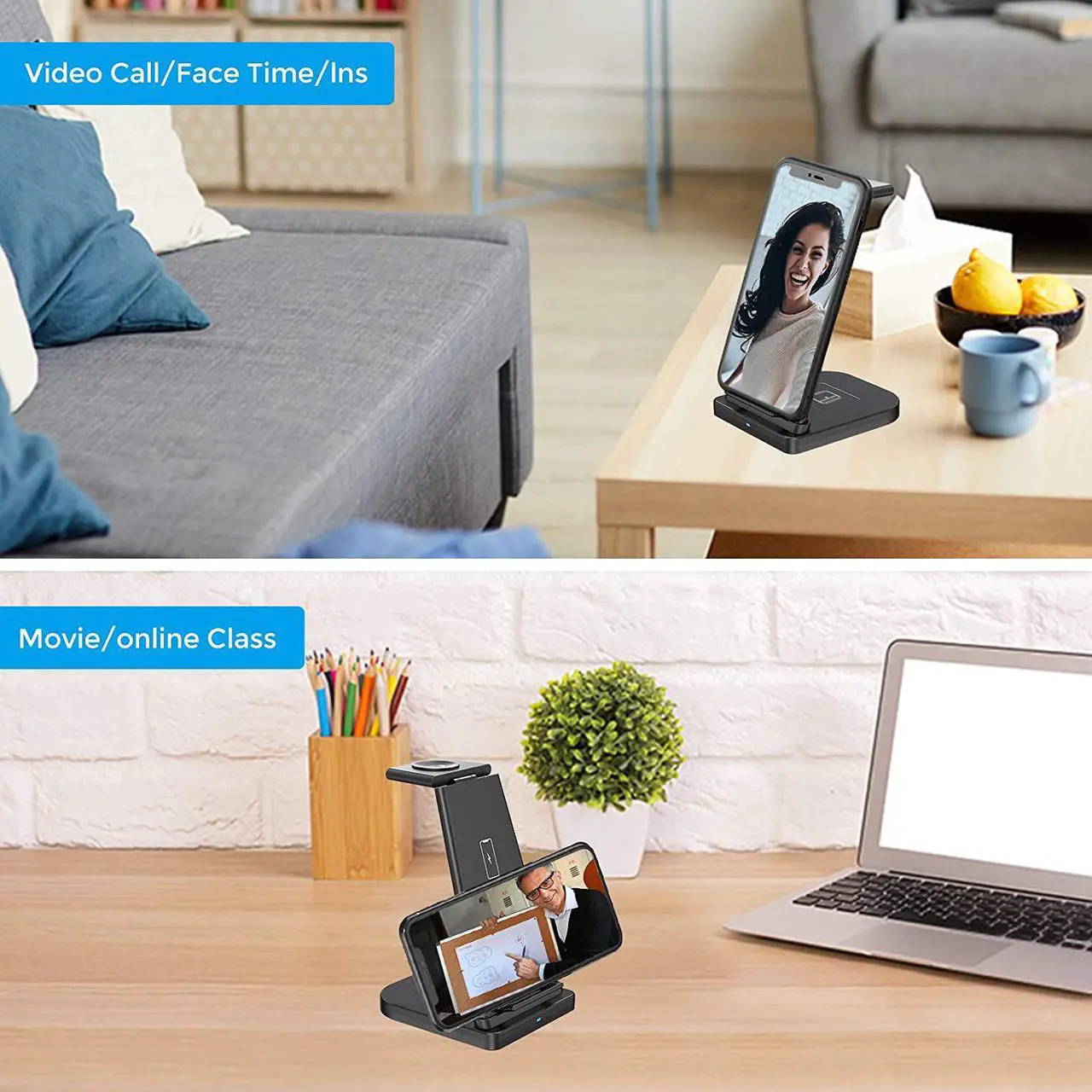 Alt view image 7 of 7 - Wireless Charger Stand 3 in 1, Detachable Fast Wireless Charging Station Dock Compatible for Apple Watch 6 5 4 3 2 1, Airpods 2/Pro, iPhone 12 Pro Max/11 Pro Max/X/Xr/Xs, Samsung, Qi-Certified