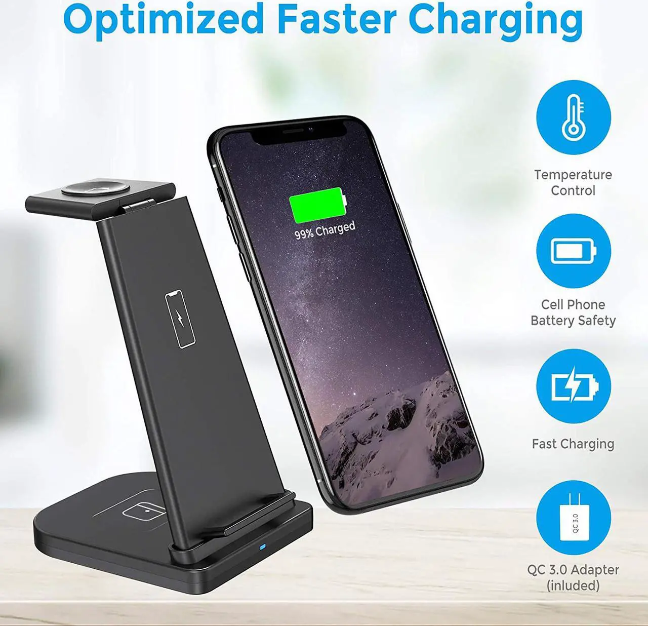 Alt view image 2 of 7 - Wireless Charger Stand 3 in 1, Detachable Fast Wireless Charging Station Dock Compatible for Apple Watch 6 5 4 3 2 1, Airpods 2/Pro, iPhone 12 Pro Max/11 Pro Max/X/Xr/Xs, Samsung, Qi-Certified