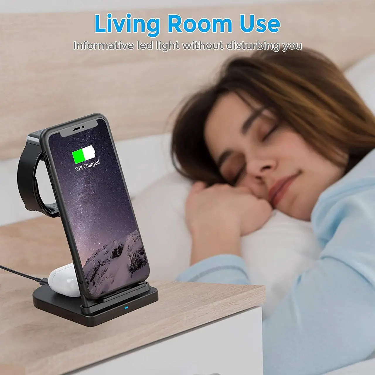 Alt view image 5 of 7 - Wireless Charger Stand 3 in 1, Detachable Fast Wireless Charging Station Dock Compatible for Apple Watch 6 5 4 3 2 1, Airpods 2/Pro, iPhone 12 Pro Max/11 Pro Max/X/Xr/Xs, Samsung, Qi-Certified