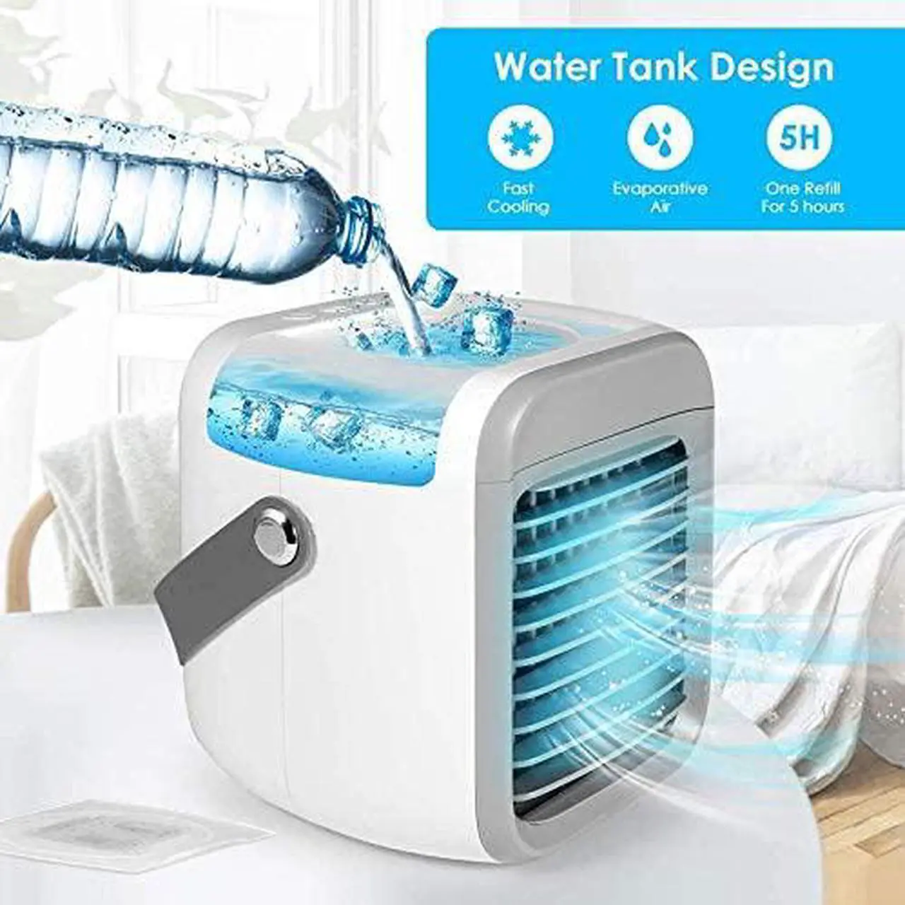 Alt view image 3 of 7 - Portable Air Conditioner, Personal Air Cooler 3-in-1 Air Conditioner, Compact Evaporative Cooler Air Humidifier, 3 Wind Speed Desktop Air Conditioner Fan, Suitable for Home/Office