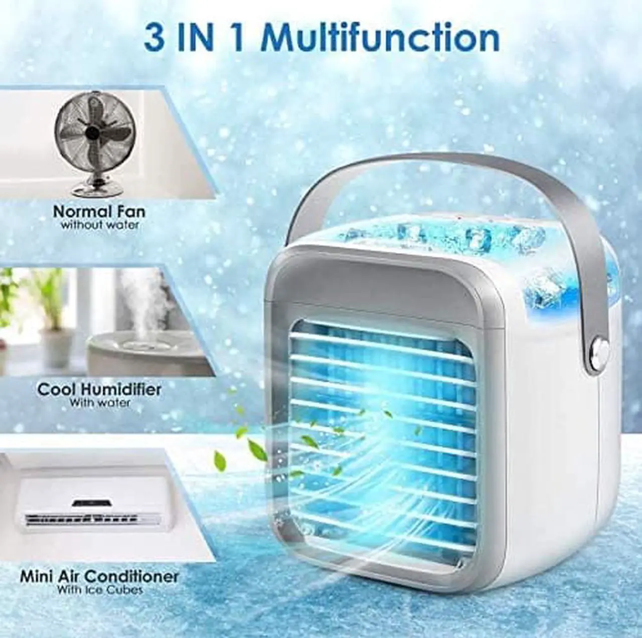 Alt view image 6 of 7 - Portable Air Conditioner, Personal Air Cooler 3-in-1 Air Conditioner, Compact Evaporative Cooler Air Humidifier, 3 Wind Speed Desktop Air Conditioner Fan, Suitable for Home/Office
