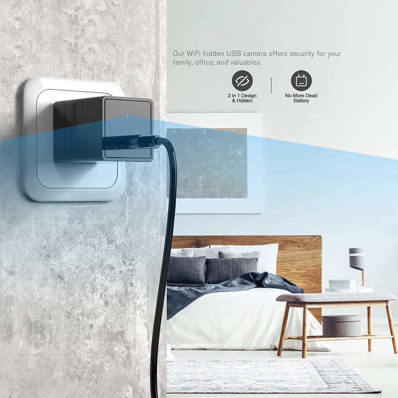 Alt view image 2 of 7 - Spy camera USB Phone charger 1080p HD hidden camera, WiFi Wireless wall plug USB Charger [Motion Detection, AC Adapter, Remote App Control] Nanny camera |Home, Kids, Baby, Pet monitoring cam