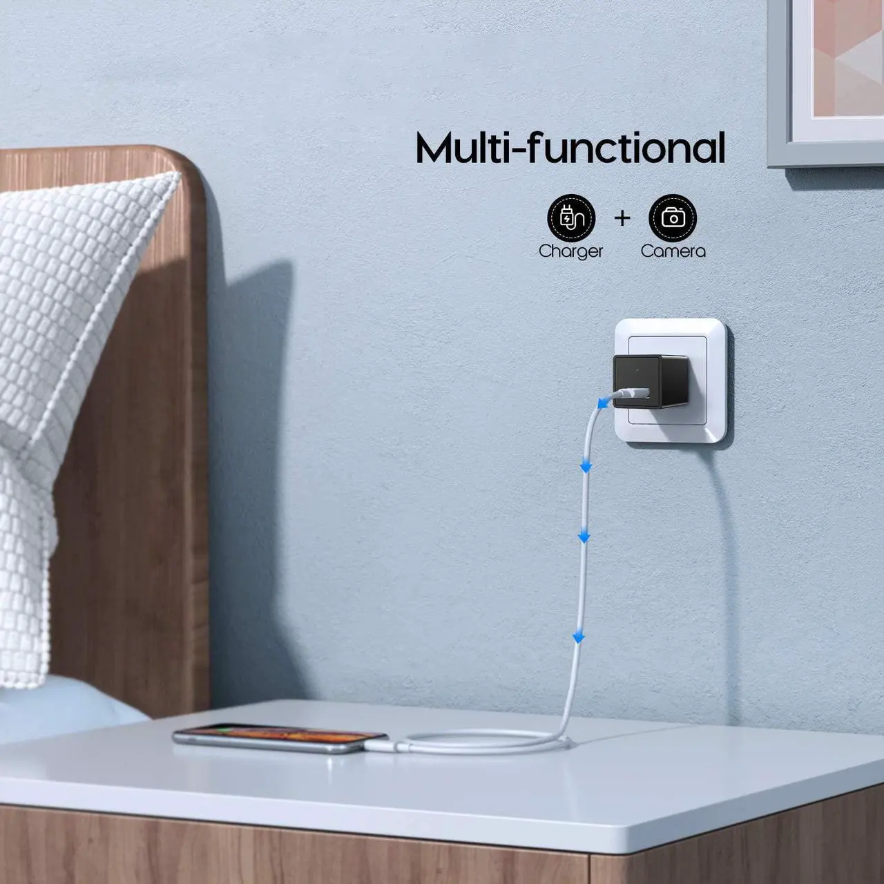 Alt view image 5 of 7 - Spy camera USB Phone charger 1080p HD hidden camera, WiFi Wireless wall plug USB Charger [Motion Detection, AC Adapter, Remote App Control] Nanny camera |Home, Kids, Baby, Pet monitoring cam