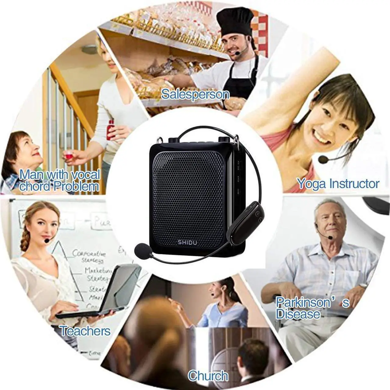 Alt view image 7 of 7 - Wireless Voice Amplifier, Protable 25W High Power PA System with UHF Headset Microphone and Speaker, Multifunction Bluetooth Speakers Megaphone for Outdoor, Teachers, Classroom, Tour Guide, Fitness
