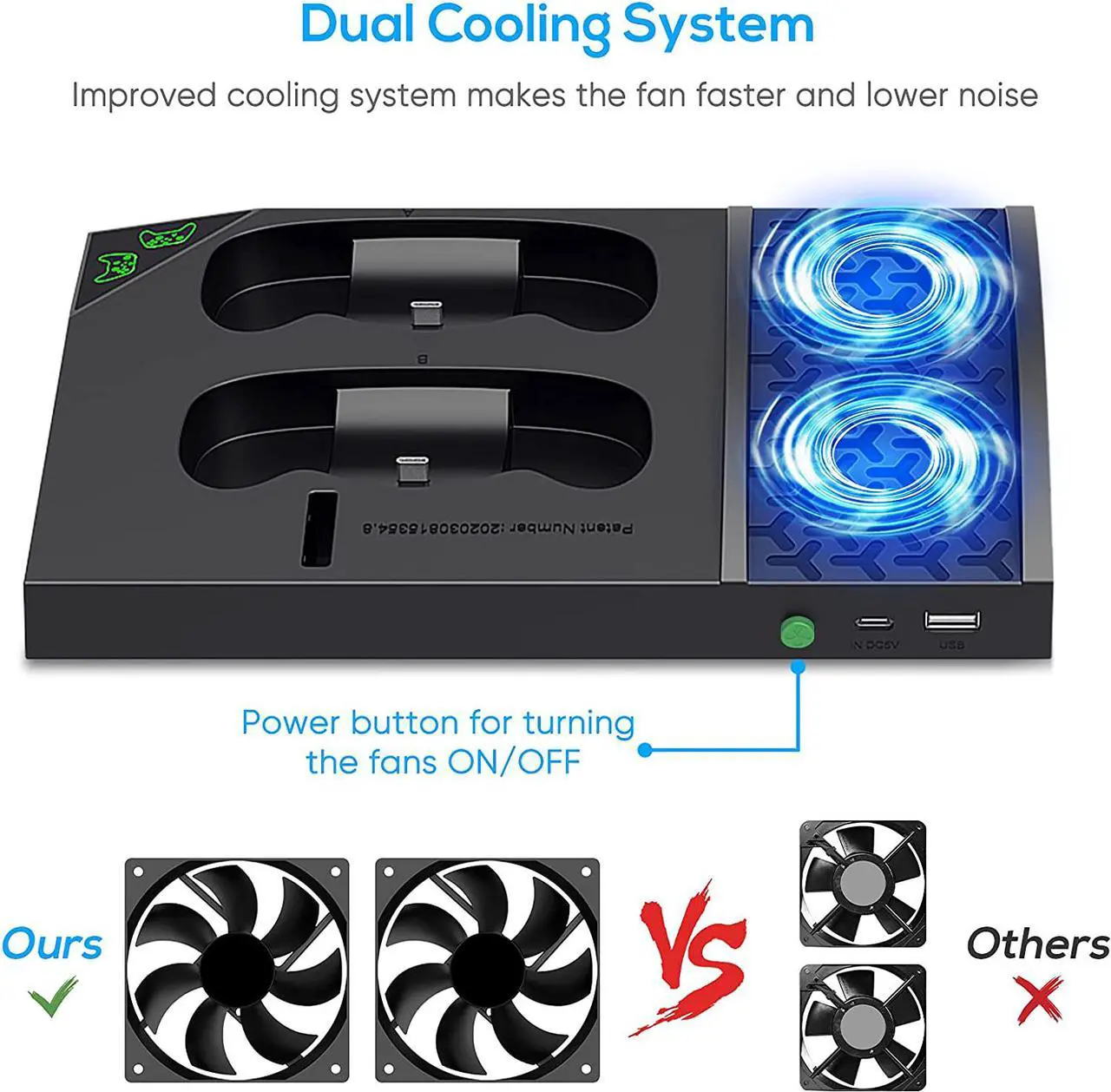 Alt view image 2 of 7 - Upgraded Cooling Stand for Xbox Series S Console with Controller Charging Station - Dual Powerful Cooling Fan & Controller Charger Dock with 2 x 1400mAh Rechargeable Batteries, Headset Holder for XSS