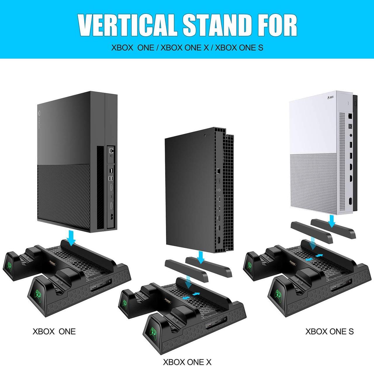 Alt view image 7 of 7 - Vertical Cooling Stand For Xbox One / Xbox One S / Xbox One X, Dual Controller Charging Docking Station for Xbox One Cooler Cooling Fan with 2 600mAh Batteries, Games Storage