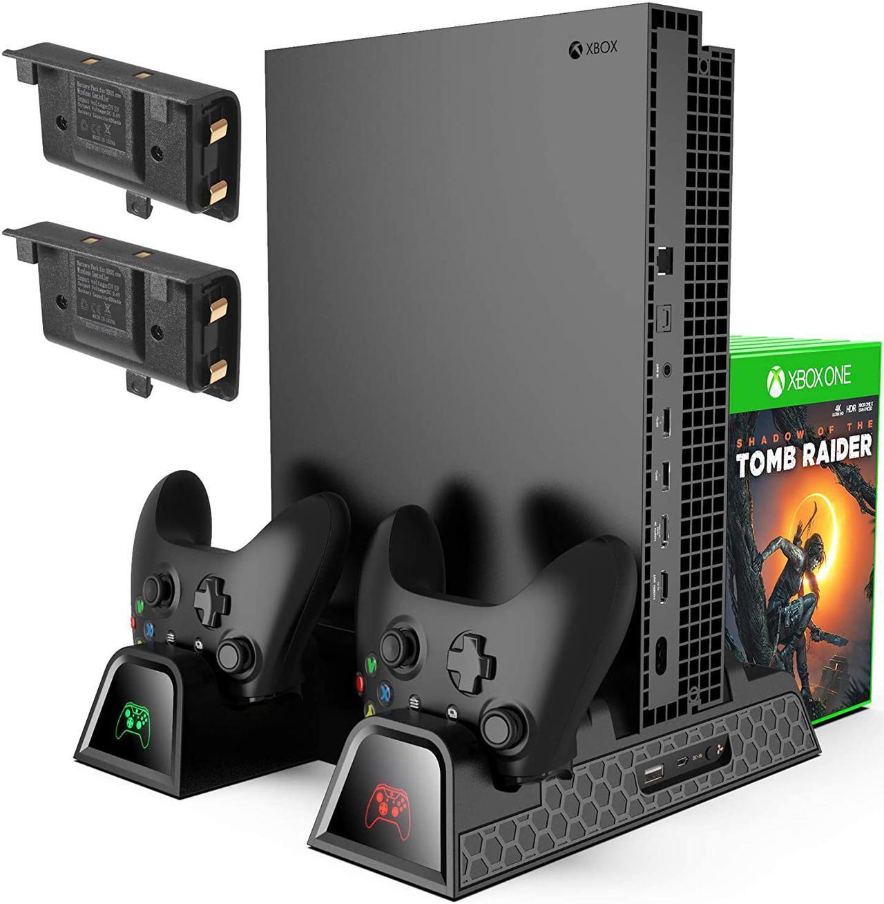 Main image of Vertical Cooling Stand For Xbox One / Xbox One S / Xbox One X, Dual Controller Charging Docking Station for Xbox One Cooler Cooling Fan with 2 600mAh Batteries, Games Storage