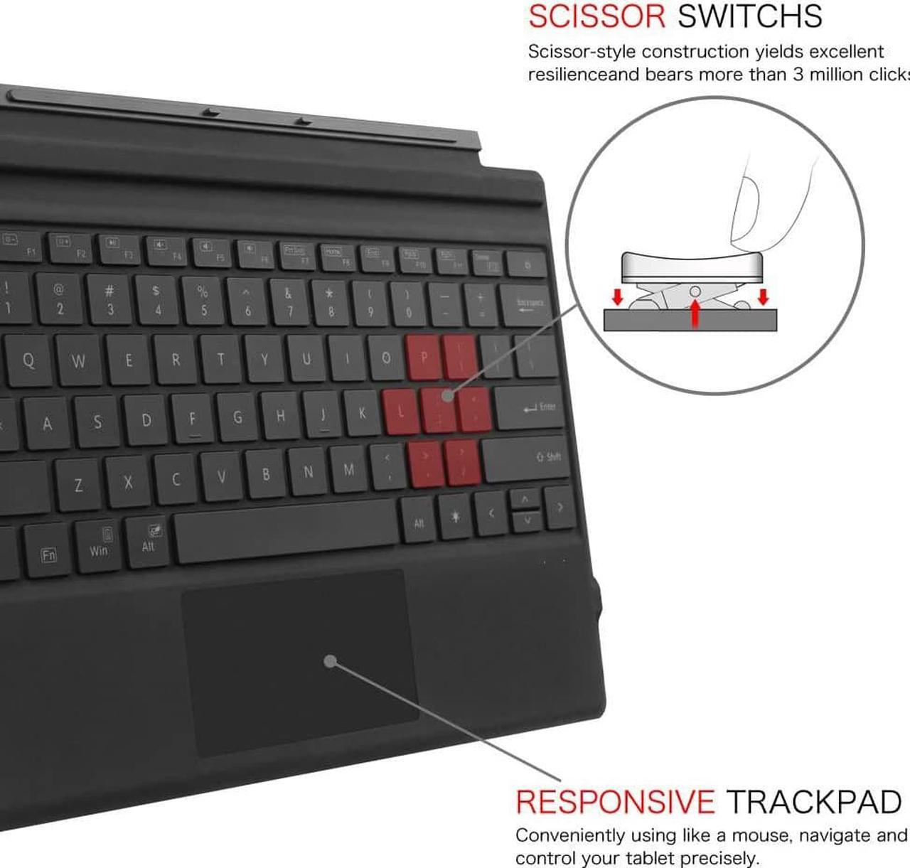 Alt view image 5 of 7 - Type Cover for Microsoft Surface Pro 7 Plus / Pro 7 / Pro 5 / Pro 4 / Por 3, [7-Color Backlit] Wireless Bluetooth Keyboard with Rechargeable Battery/Trackpad, Auto Sleep/Wake