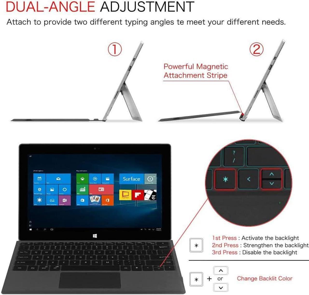 Alt view image 4 of 7 - Type Cover for Microsoft Surface Pro 7 Plus / Pro 7 / Pro 5 / Pro 4 / Por 3, [7-Color Backlit] Wireless Bluetooth Keyboard with Rechargeable Battery/Trackpad, Auto Sleep/Wake