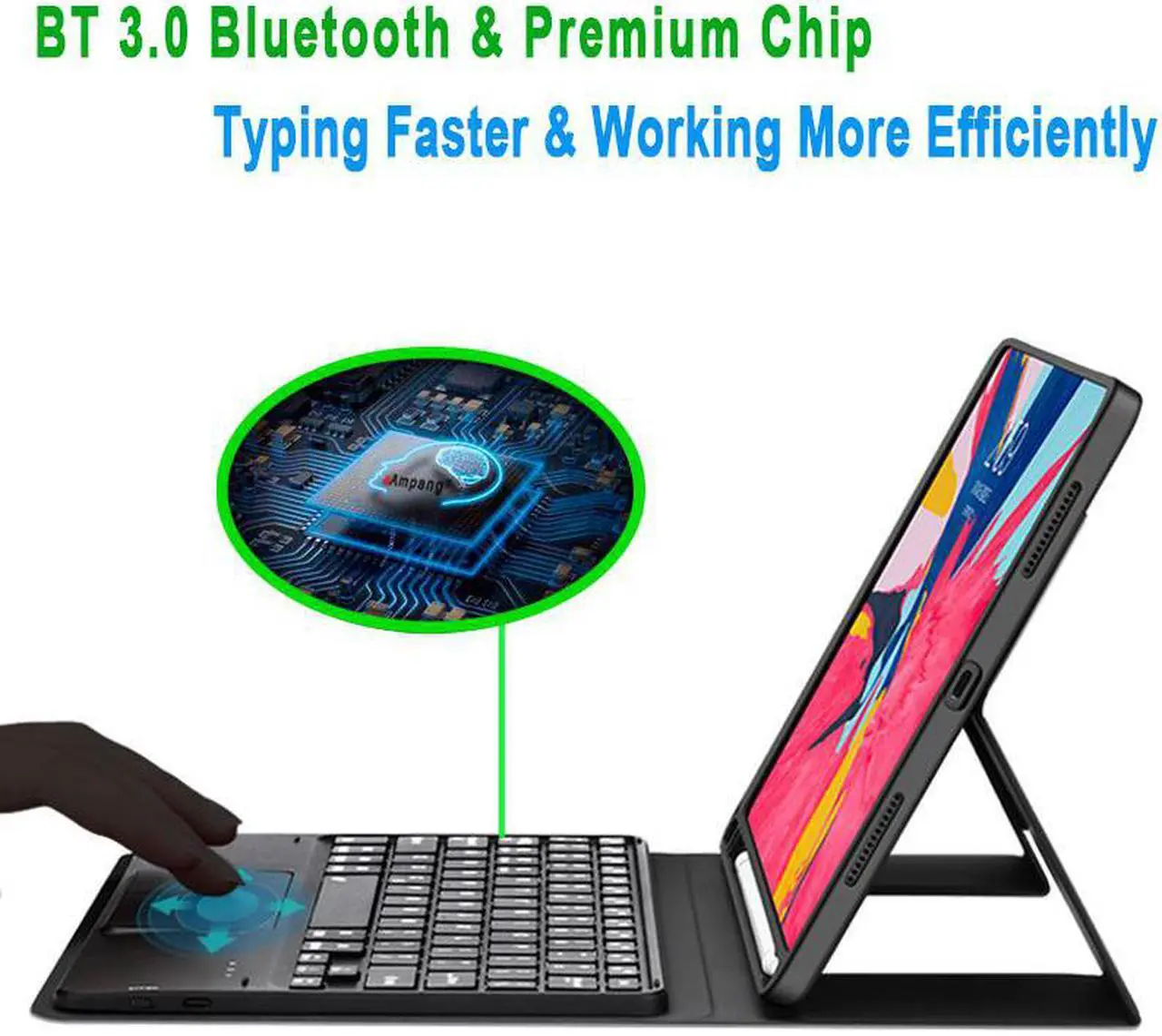 Alt view image 7 of 7 - Bluetooth Keyboard Case with Trackpad for iPad Pro 12.9 inch 2017 2015 (Old Model, 2nd & 1st Generation) Removable Wireless Keyboard with Leather Cover / Pencil Holder