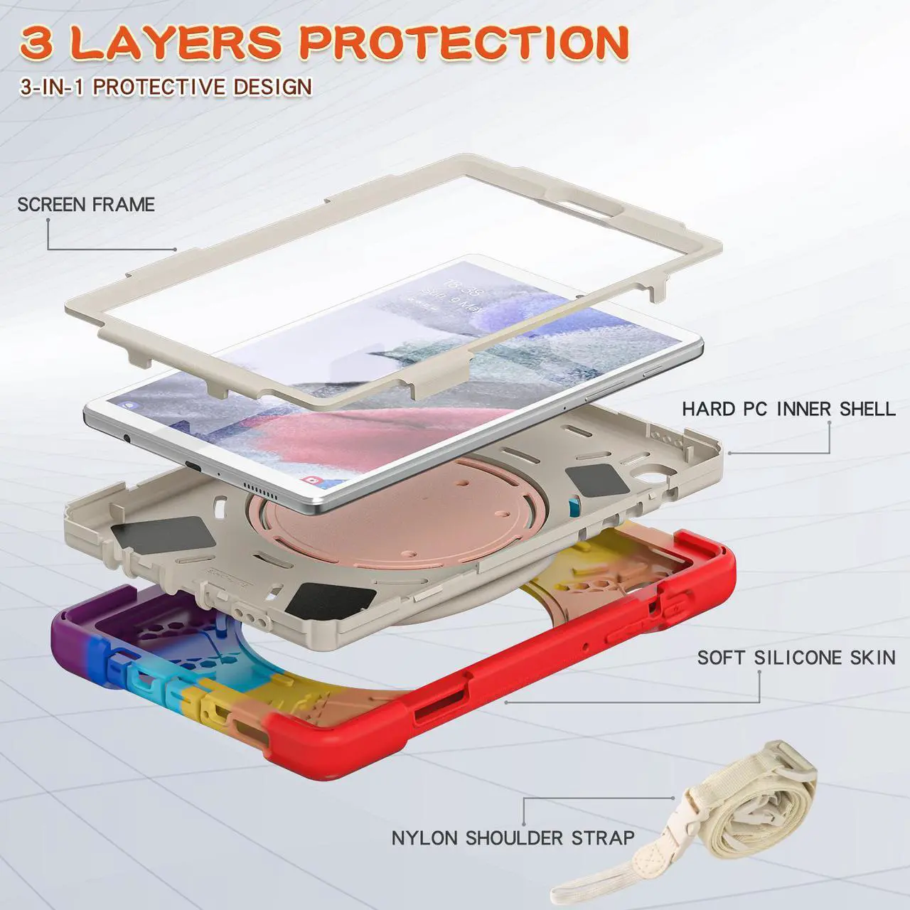 Alt view image 3 of 7 - Samsung Galaxy Tab A7 Lite Case 2021, Heavy Duty Rugged Silicone Case with Handle Grip, Shoulder Strap, Stable Kickstand for Galaxy Tab A7 Lite 8.7 inch Tablet 2021 SM-T220/SM-T225/SM-T227