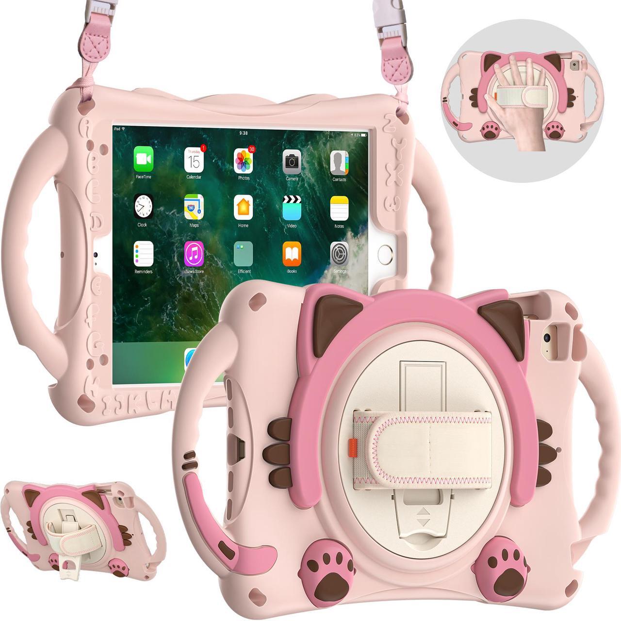 Main image of iPad Mini 5th/4th/3rd/2nd/1st Generation Case for Kids, Silicone Rubber Shockproof Cover for iPad mini 5 4 3 2 1 with Adjustable Strap,Handle Grip,Pencil Holder,Rotating Kickstand,Hand Strap