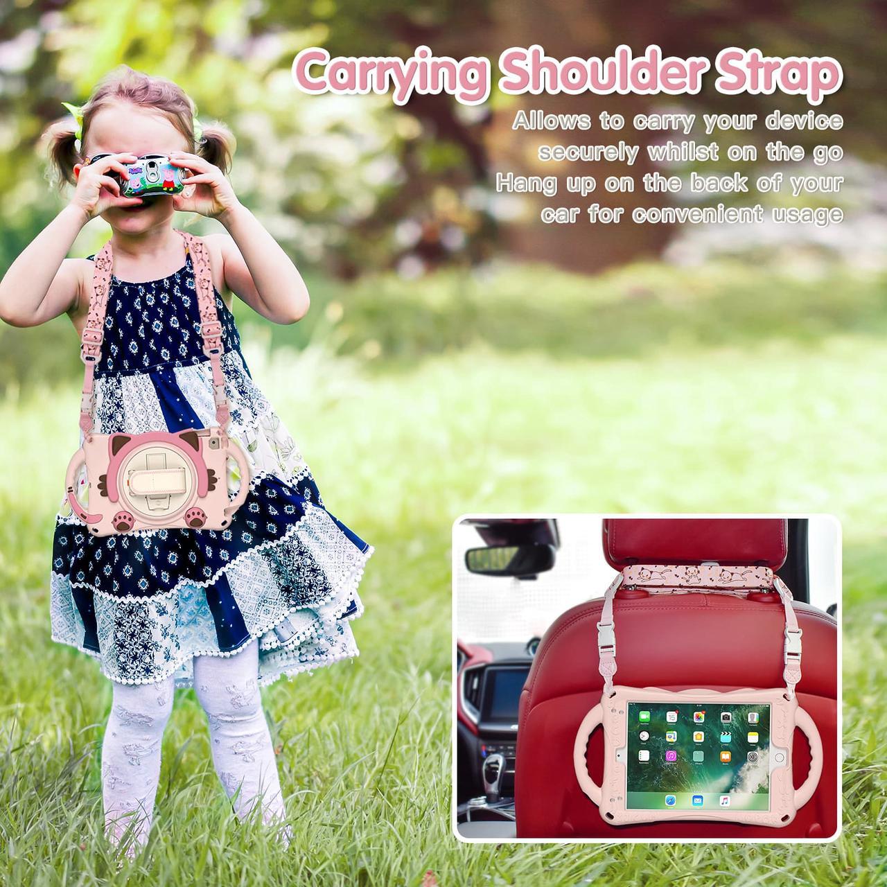 Alt view image 7 of 7 - iPad Mini 5th/4th/3rd/2nd/1st Generation Case for Kids, Silicone Rubber Shockproof Cover for iPad mini 5 4 3 2 1 with Adjustable Strap,Handle Grip,Pencil Holder,Rotating Kickstand,Hand Strap