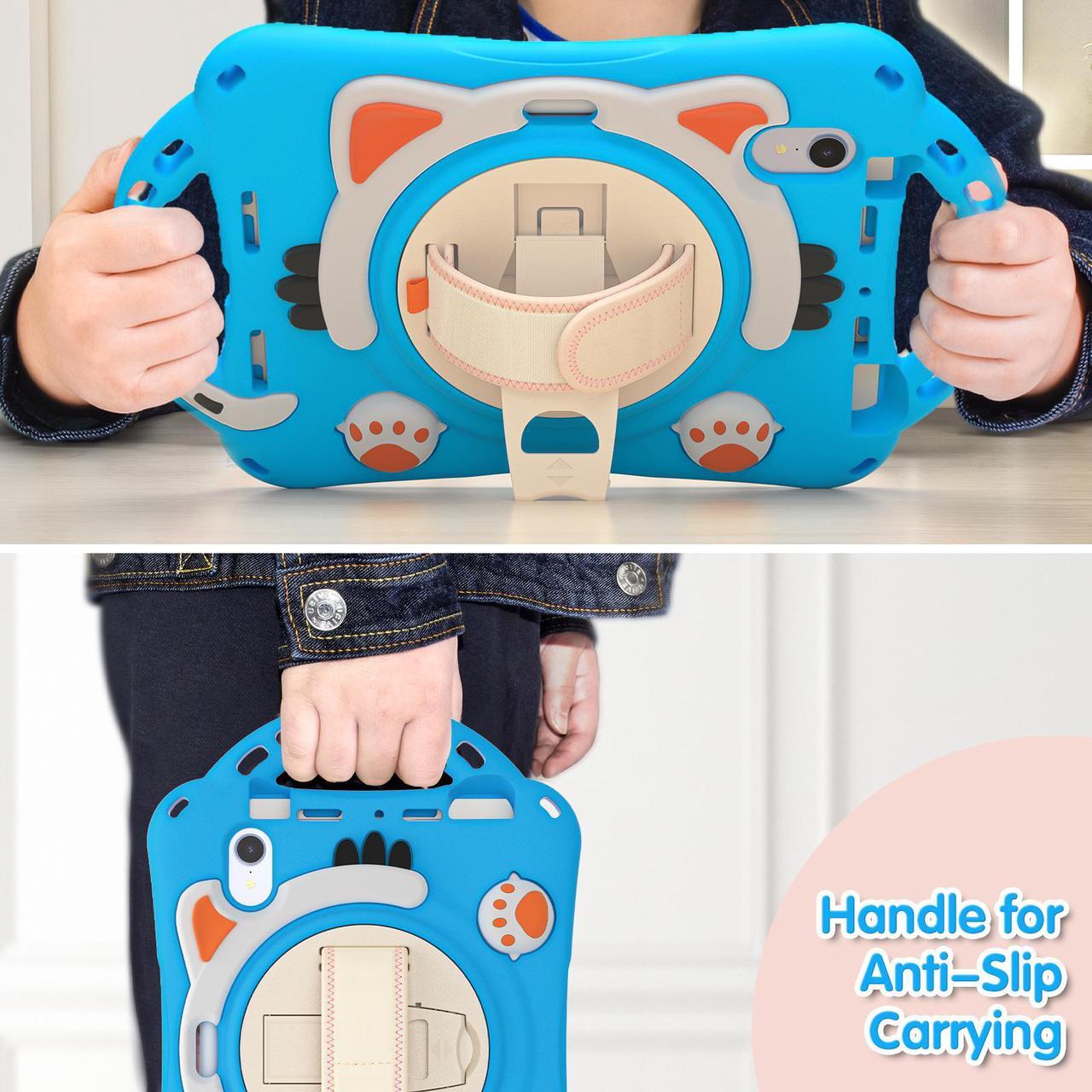Alt view image 3 of 7 - Kids Case for Apple iPad Mini 6 8.3 Inch 2021, Silicone Shockproof Protective Cover with Pencil Holder Handle Grip Hand Strap Kickstand Shoulder Strap for iPad Mini 6th Generation