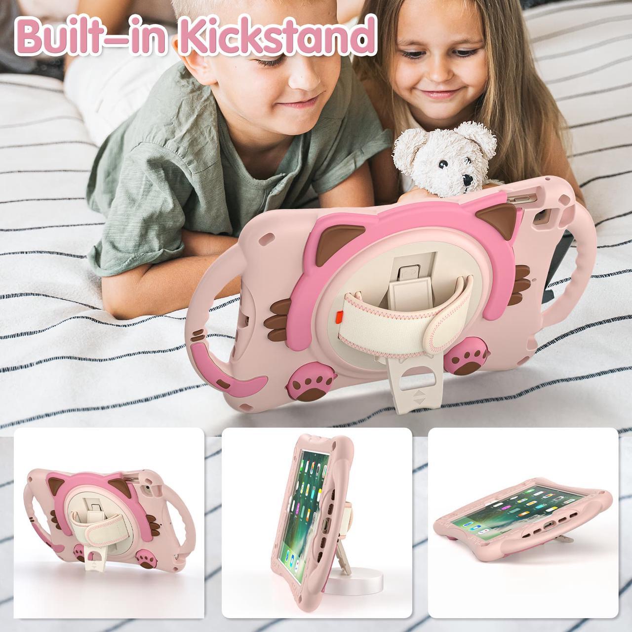 Alt view image 5 of 7 - iPad Mini 5th/4th/3rd/2nd/1st Generation Case for Kids, Silicone Rubber Shockproof Cover for iPad mini 5 4 3 2 1 with Adjustable Strap,Handle Grip,Pencil Holder,Rotating Kickstand,Hand Strap