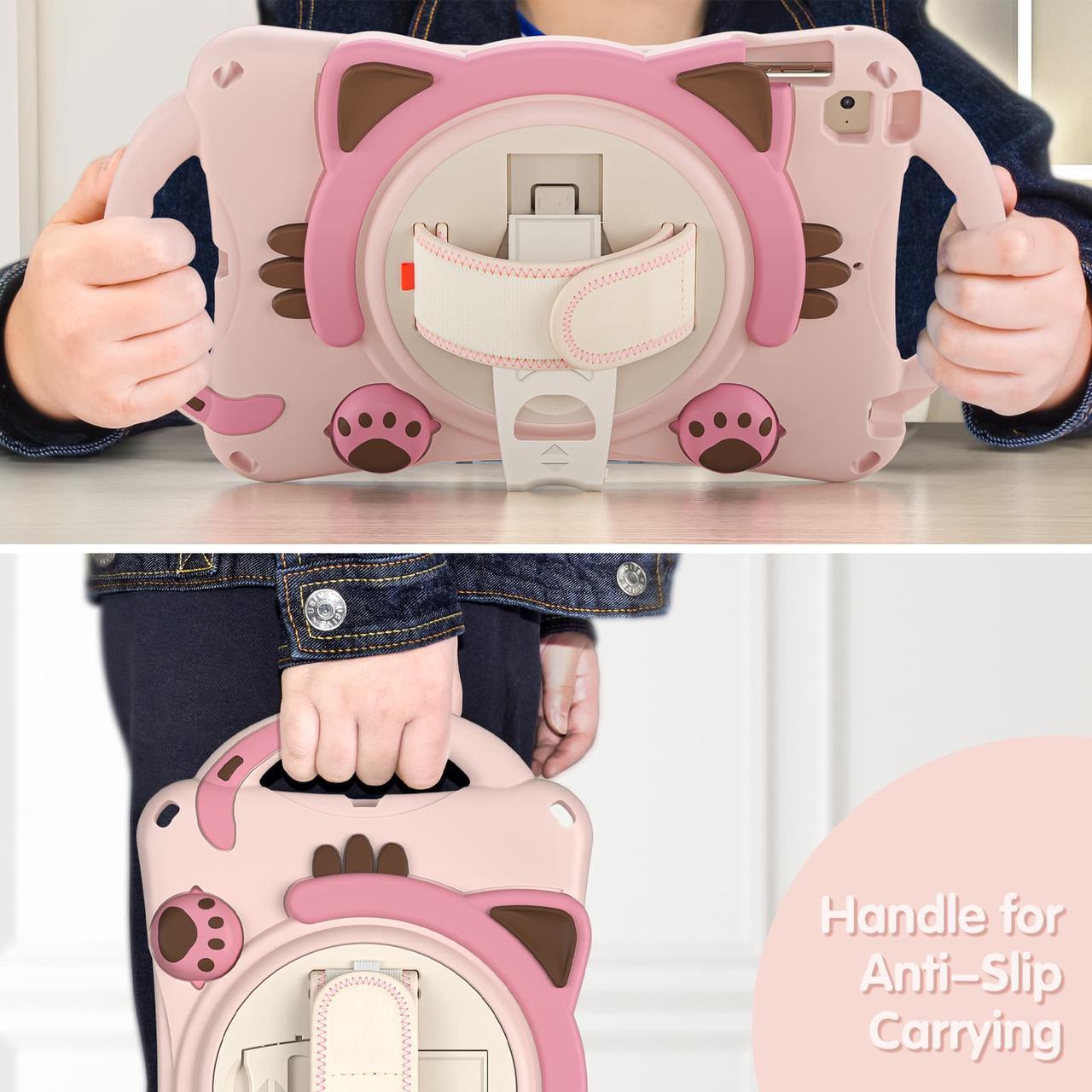 Alt view image 4 of 7 - iPad Mini 5th/4th/3rd/2nd/1st Generation Case for Kids, Silicone Rubber Shockproof Cover for iPad mini 5 4 3 2 1 with Adjustable Strap,Handle Grip,Pencil Holder,Rotating Kickstand,Hand Strap