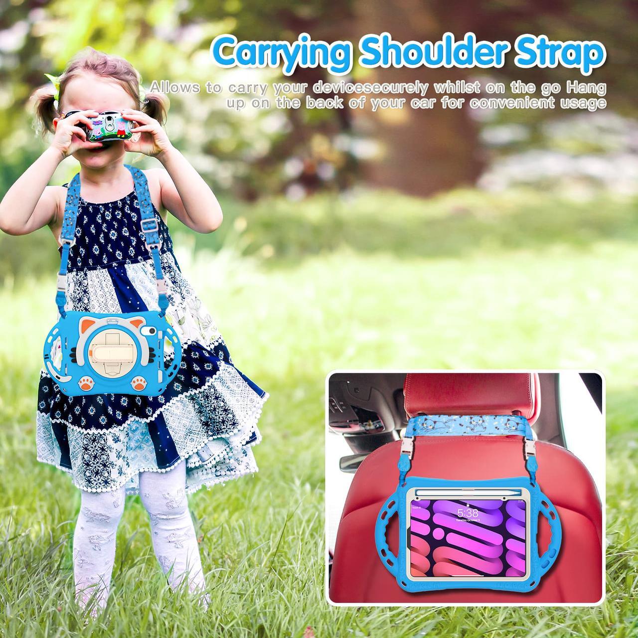 Alt view image 6 of 7 - Kids Case for Apple iPad Mini 6 8.3 Inch 2021, Silicone Shockproof Protective Cover with Pencil Holder Handle Grip Hand Strap Kickstand Shoulder Strap for iPad Mini 6th Generation