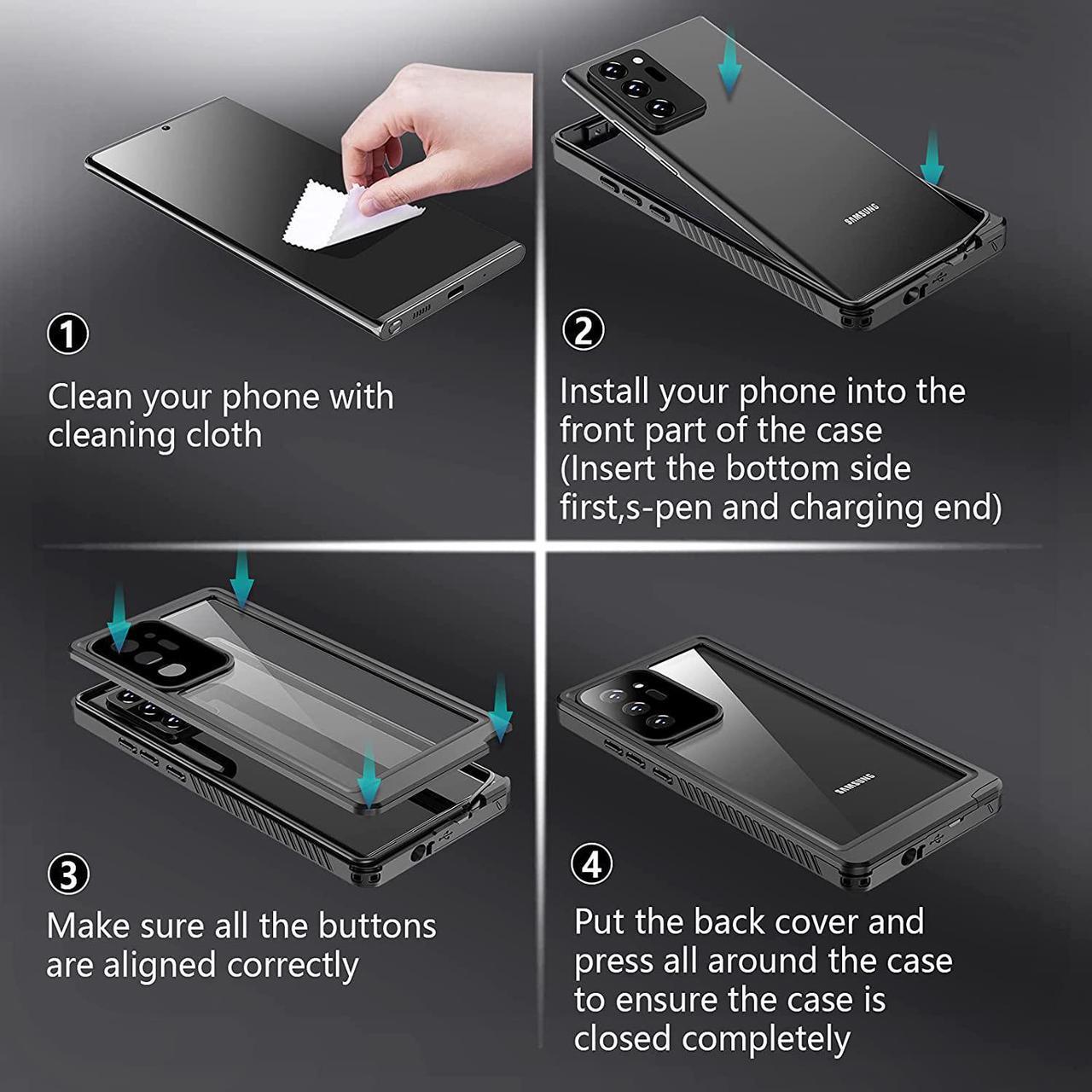 Alt view image 6 of 7 - Galaxy Note 20 Ultra Waterproof Case, Built-in Screen Protector Full-Body Protection Heavy Duty Shock-Proof dust-Proof Cover Case for Samsung Galaxy Note 20 Ultra 6.9 inch Black