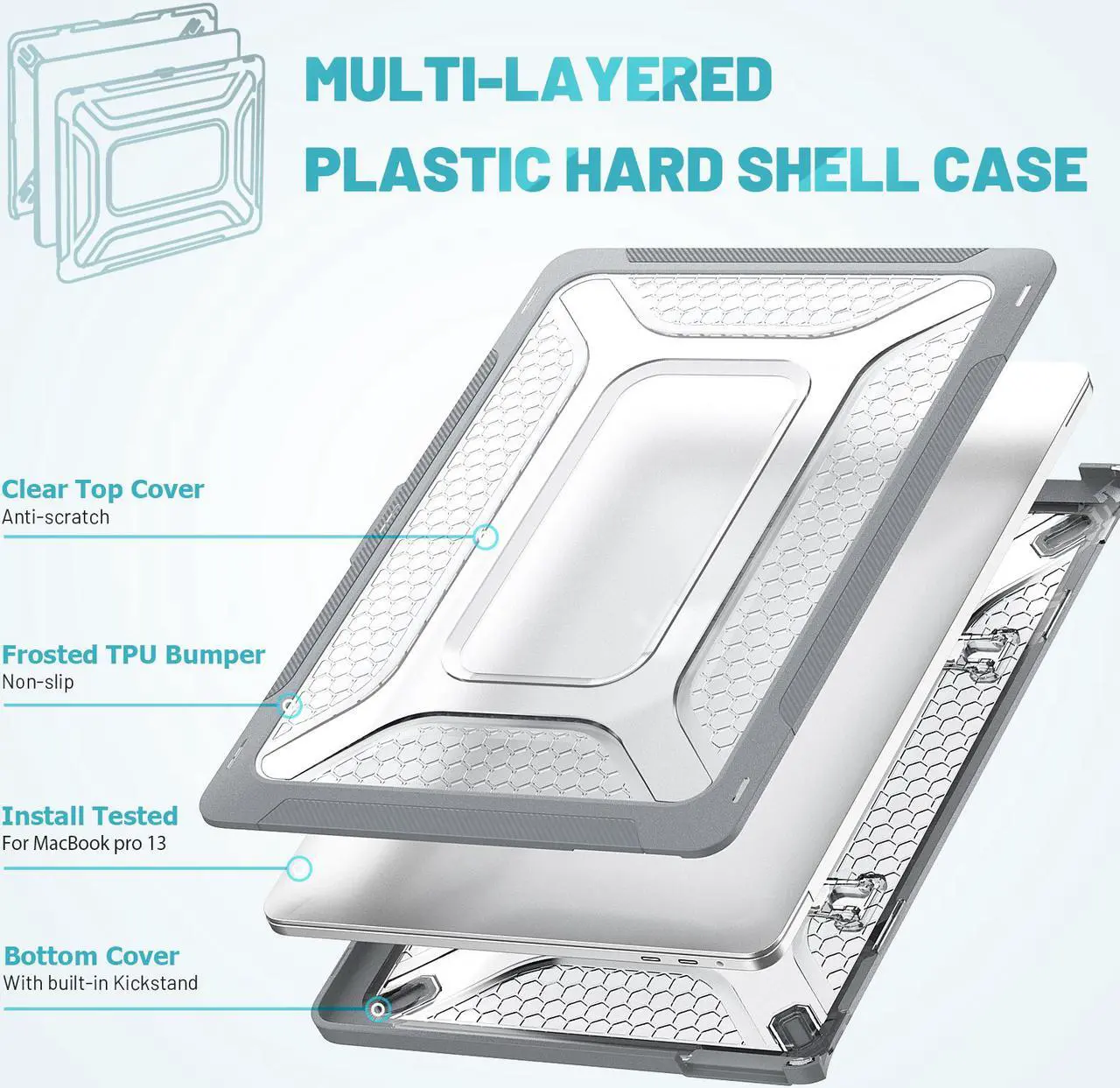Alt view image 5 of 7 - MacBook Pro 13 Case Model A2338 M1 A2289 A2251 A2159 A1989, Shockproof Hard Shell Cover with Fold Kickstand and Keyboard Skin Cover for MacBook Pro 13 Inch with Touch Bar