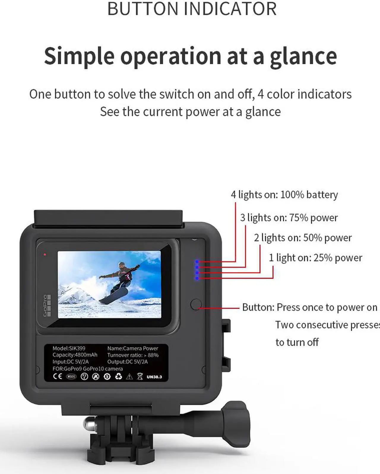Alt view image 3 of 7 - Extended Battery for GoPro Hero 9 / GoPro 10 Black Extra Battery with Shockproof Protective Frame Housing Case Cover Shell with Side Power Bank