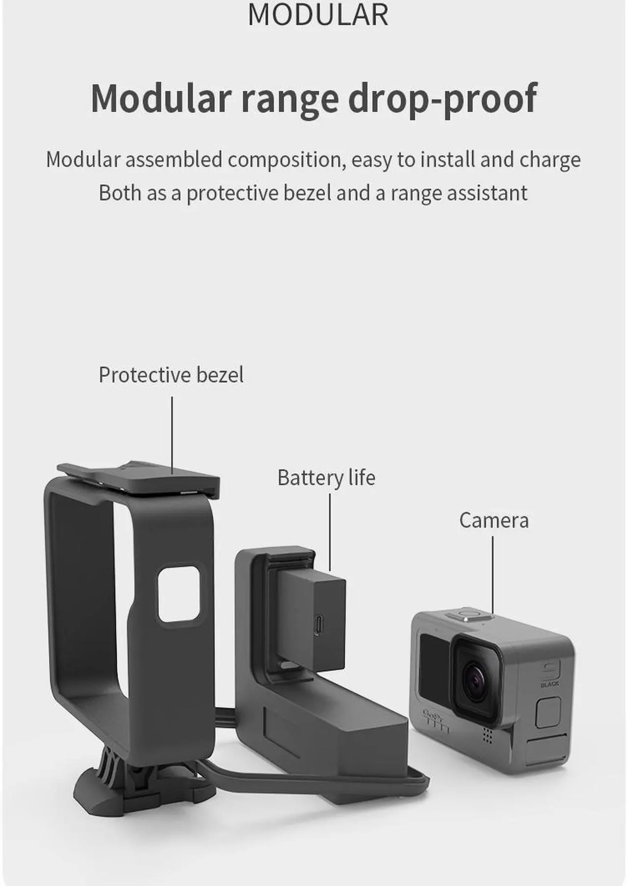 Alt view image 4 of 7 - Extended Battery for GoPro Hero 9 / GoPro 10 Black Extra Battery with Shockproof Protective Frame Housing Case Cover Shell with Side Power Bank