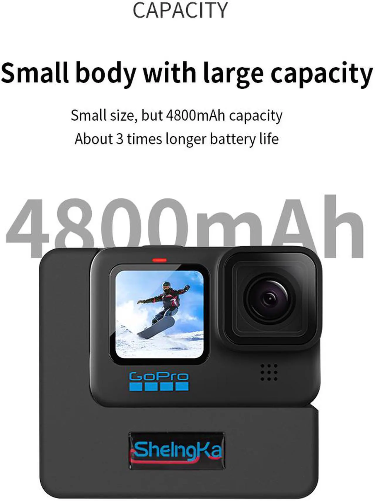 Alt view image 2 of 7 - Extended Battery for GoPro Hero 9 / GoPro 10 Black Extra Battery with Shockproof Protective Frame Housing Case Cover Shell with Side Power Bank