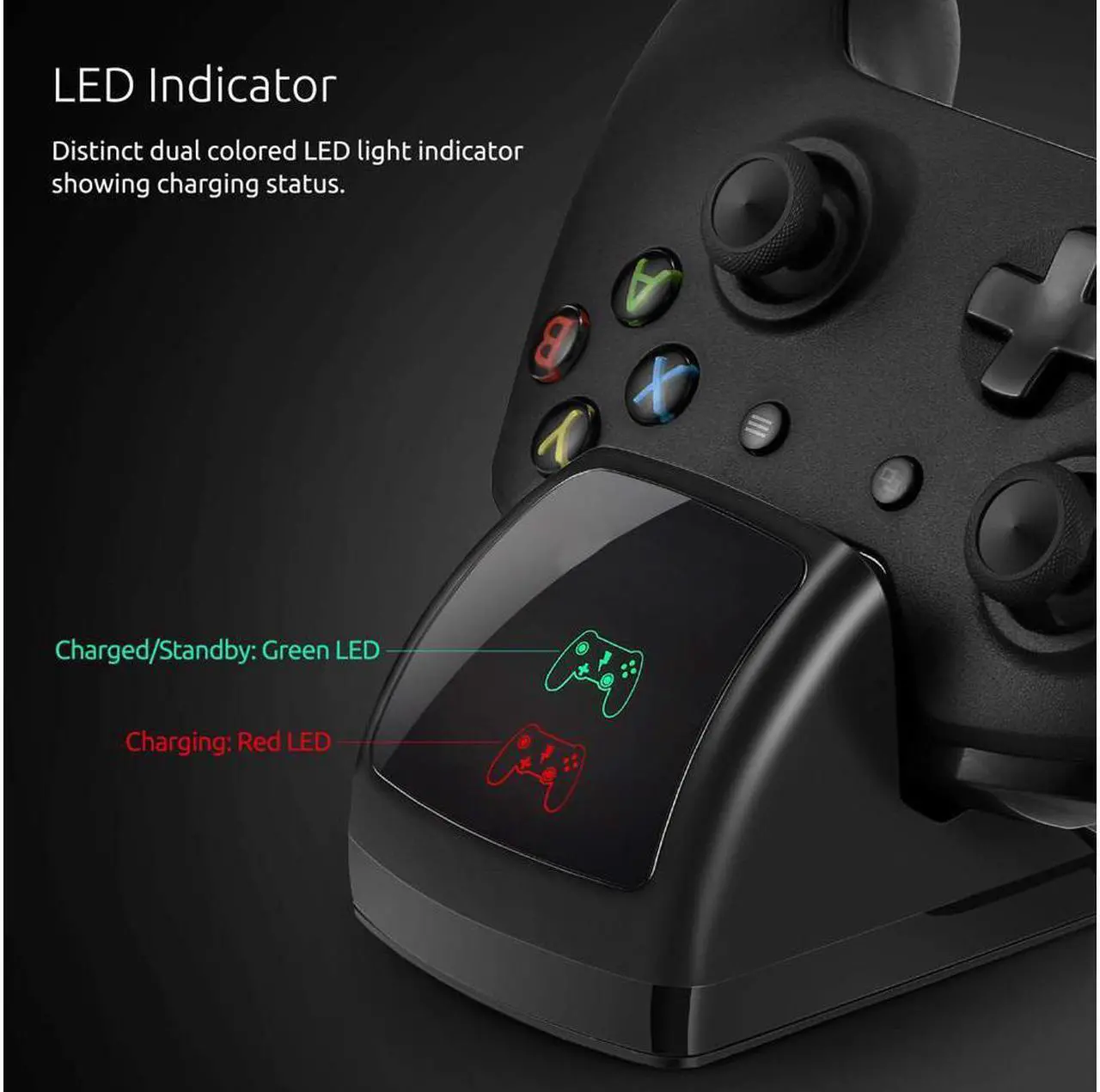 Alt view image 5 of 7 - For Xbox One Controller Dual Charger Controller Charging Stand Elite Controller Charging Station High Speed Docking for Xbox One / One S / One X with 2 Rechargeable Battery Packs