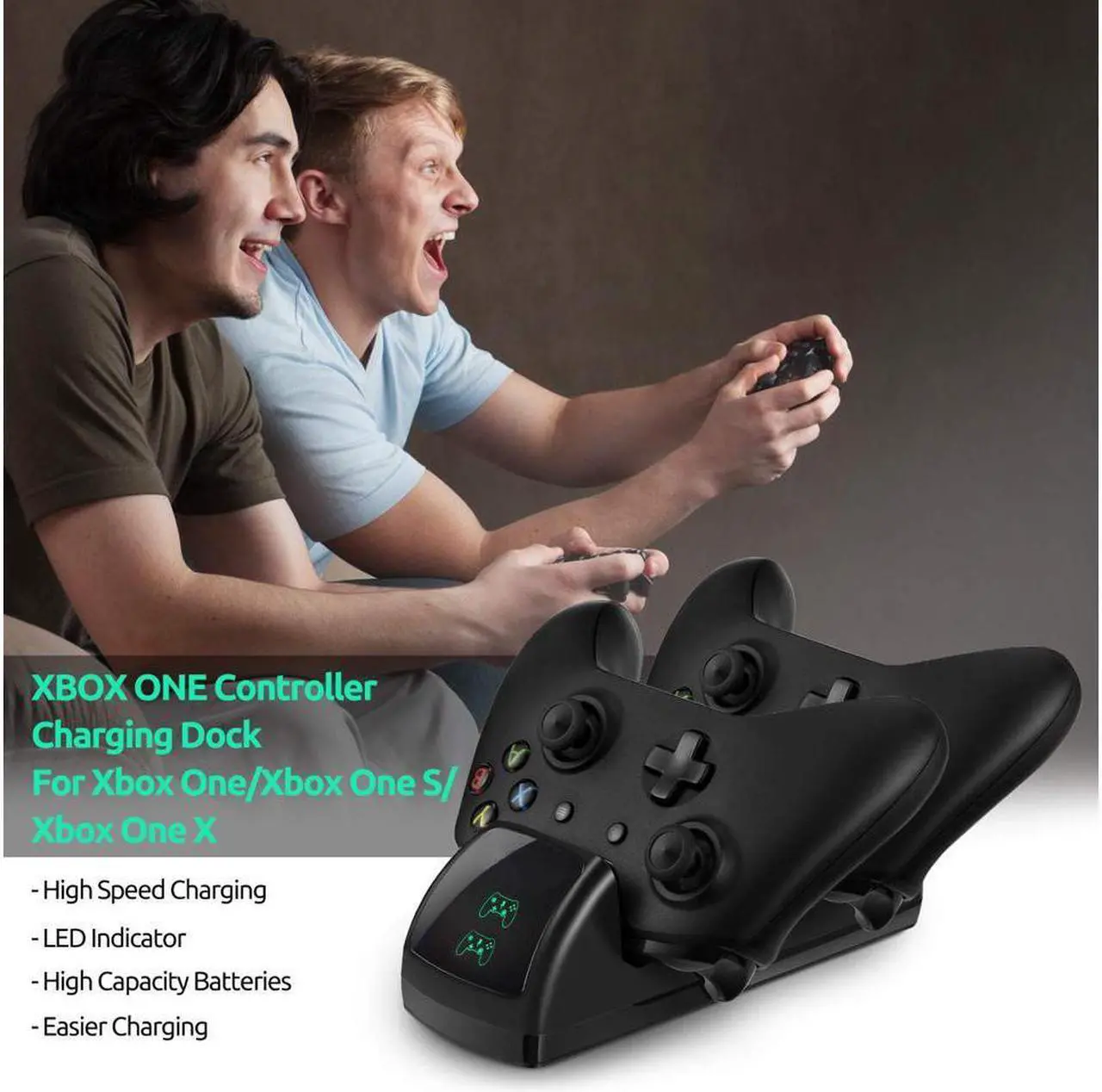Alt view image 3 of 7 - For Xbox One Controller Dual Charger Controller Charging Stand Elite Controller Charging Station High Speed Docking for Xbox One / One S / One X with 2 Rechargeable Battery Packs