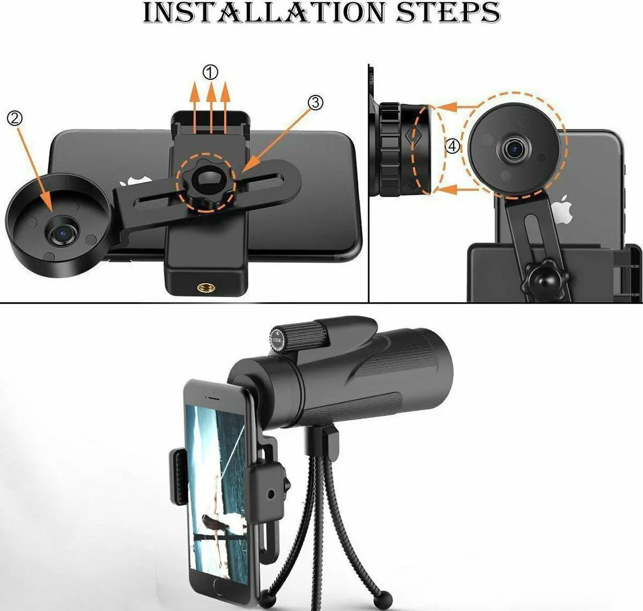 Alt view image 3 of 7 - Monocular Telescope 12x50 High Power Waterproof Monocular Scope with Phone Mount & Hose Tripod Monocular Compact Fogproof Scope BAK4 Prism FMC Monoculars for Adults Hunting Camping Travelling Wildlife