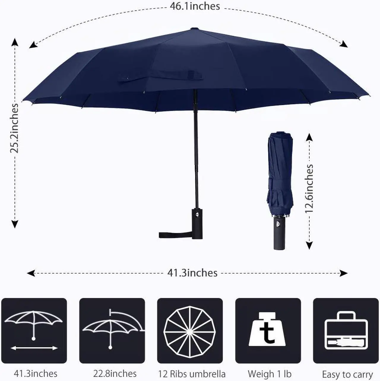 Alt view image 6 of 7 - WERLEO 12 Ribs Windproof Travel Umbrella with Teflon Canopy Lengthened Handle with Auto Open Close Button Compact Protection from Rain, Free Upscale Leather Cover