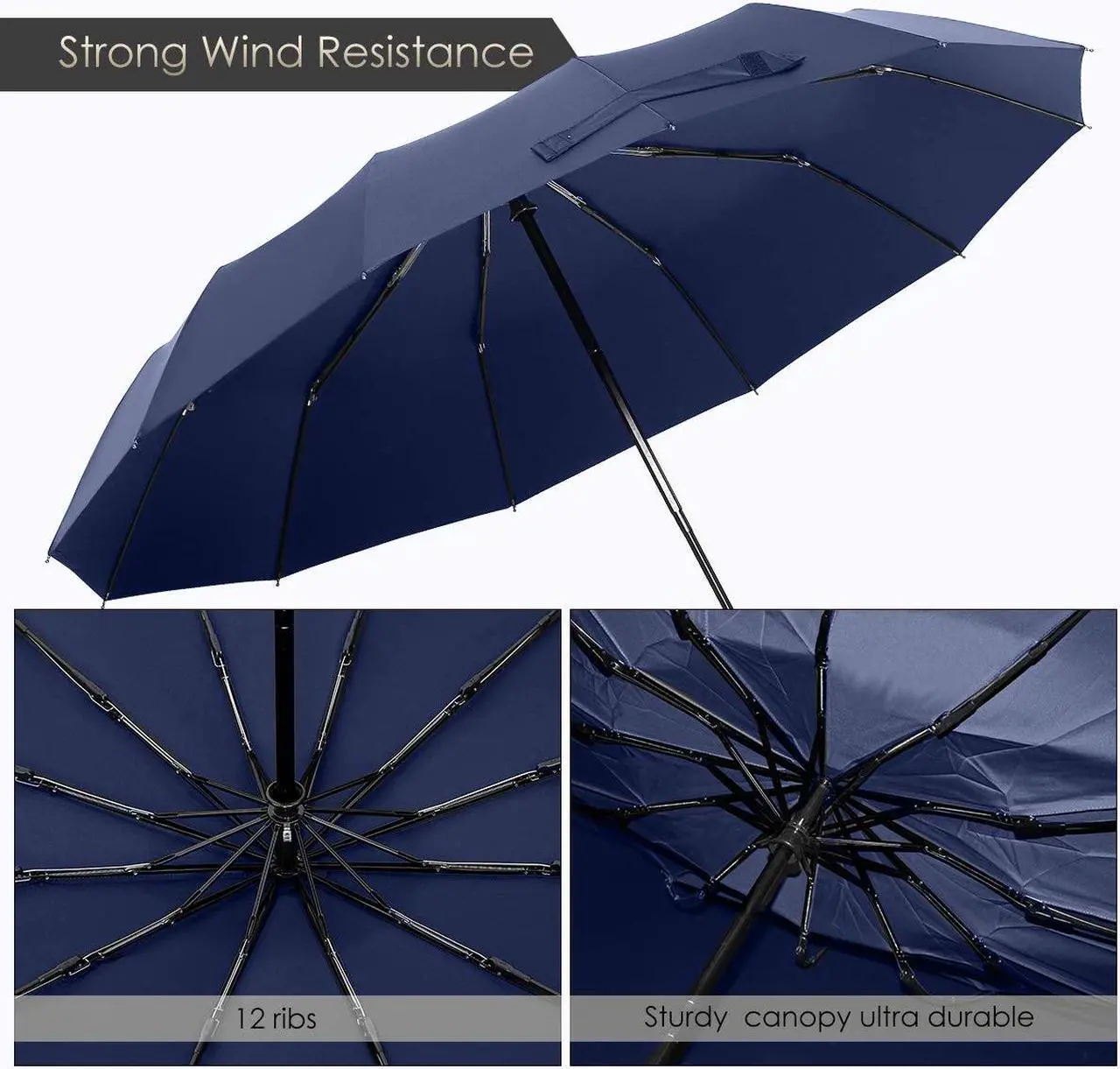 Alt view image 5 of 7 - WERLEO 12 Ribs Windproof Travel Umbrella with Teflon Canopy Lengthened Handle with Auto Open Close Button Compact Protection from Rain, Free Upscale Leather Cover